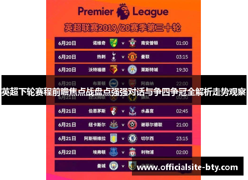 英超下轮赛程前瞻焦点战盘点强强对话与争四争冠全解析走势观察 英超下轮赛程前瞻焦点战盘点强强对话与争四争冠全解析走势观察
